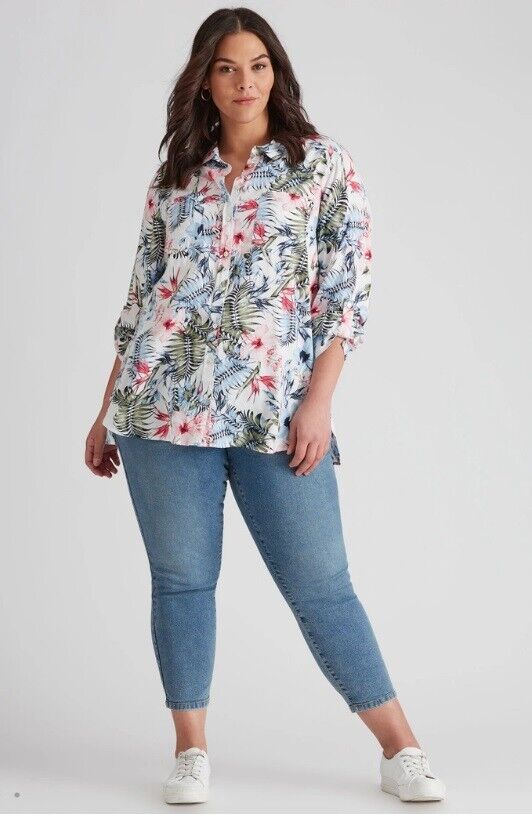 Autograph Top Plus Size 22 Shirt Blouse Button Up Floral Linen/Viscose RP$90 NEW - Picture 5 of 5