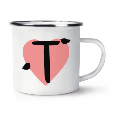 Letter T Heart Alphabet Retro Enamel Mug Cup Love Valentines Day