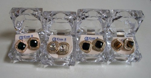 Herren Gold Finish Glitzer Tigerauge, schwarz, grün, Mode Ohrstecker mit Box - Bild 1 von 18