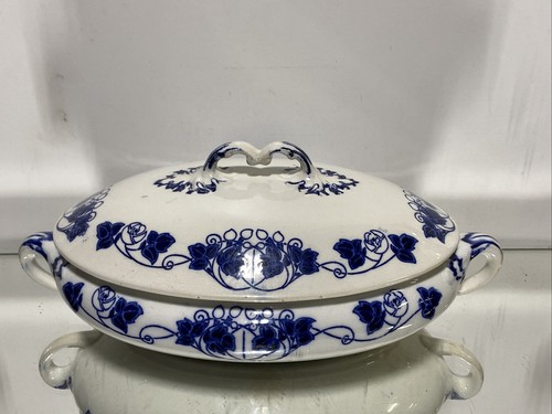VTG. Flow Blue English Covered Dish Bowl - Picture 22 of 22