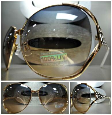 OVERSIZE VINTAGE RETRO Style SUN GLASSES Gold Metal Frame  display picture 3