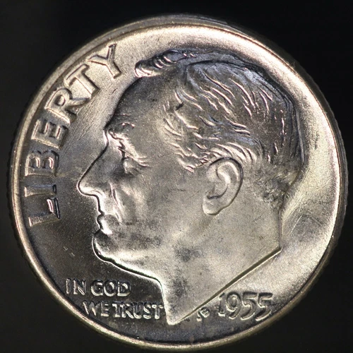 1955 D ROOSEVELT DIME BU FRESH FROM ORIGINAL ROLL-LOT 3101