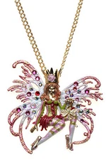 KIRKS FOLLY AVALON PINK MIST FAIRY PIN /PENDANT / NECKLACE goldtone