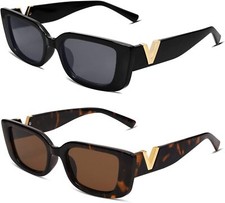 Allarallvr Rectangle Sunglasses for Women 90s Retro Black light Tortoise