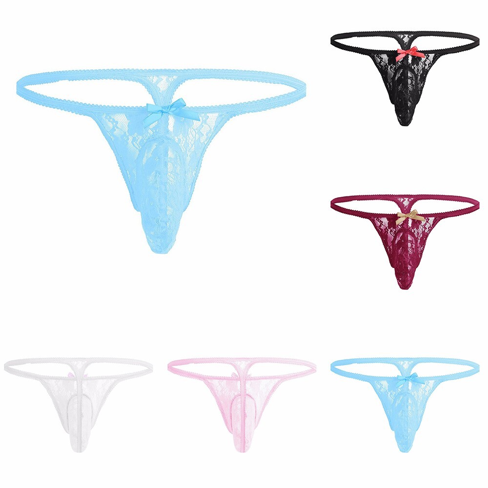 Stilvolle und sexy Spitze Tanga Unterwäsche für Männer große Beutel und Schleife Details