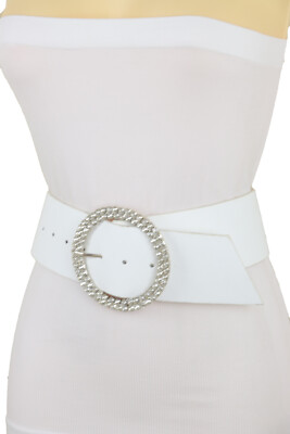 【cacharel】 WHITE LEATHER wide BELT Women White Wide Fashion Belt - Hip Waist Faux Leather Band