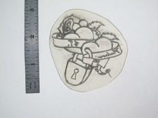 vtg 1960s 70s Tattoo Flash acetate stencil Two Hearts and Lock signed HAR2