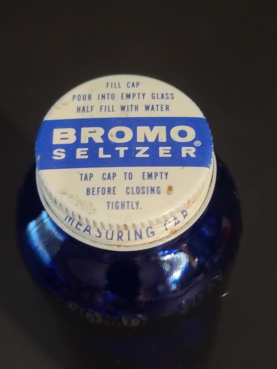 Vintage Bromo Seltzer Cobalt Blue Bottle With Cap 6 Inches Tall
