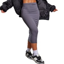 PrettyLittleThing High Waisted Ribbed Knit Midi Skirt Charcoal Grey Size 4