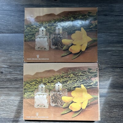 2 Olde Chelsea Silversmiths- Silver Plated & Glass Salt & Pepper Shaker Sets