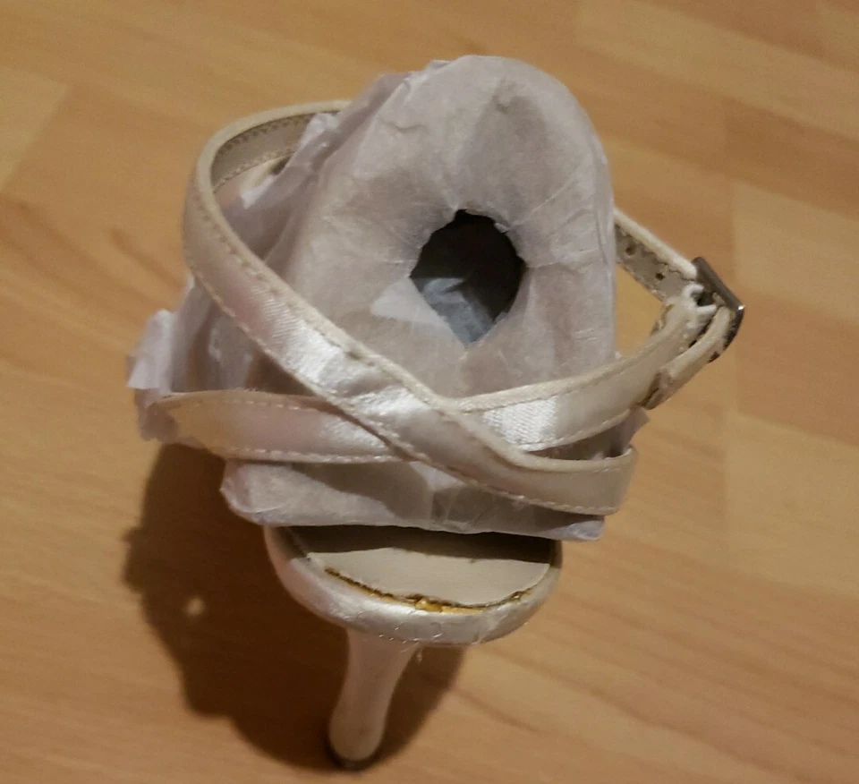 Zapatos de retoque 6 1/2 M nupcial graduación blanco satinado correa al tobillo bomba 3" tacones brillantes Foto 2 de 4