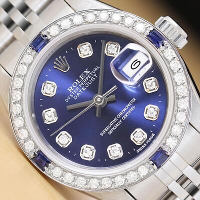 ROLEX Damen Datejust 69174 18K Weißgold Edelstahl Diamant Saphir Blau Uhr