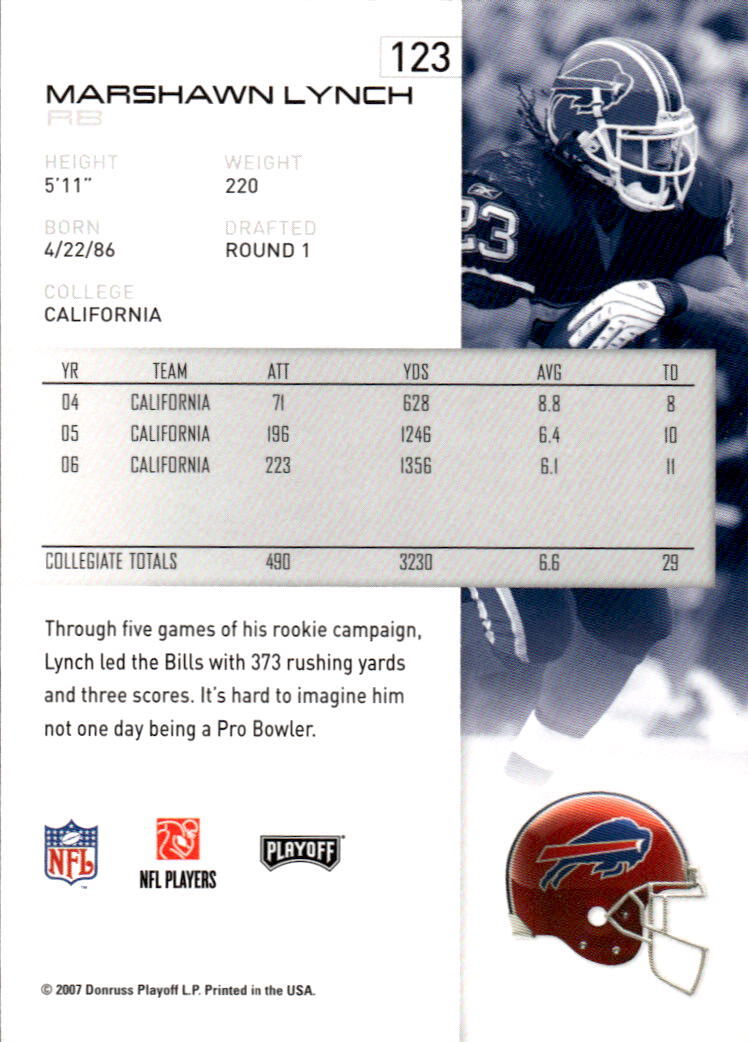 2007 Playoff NFL Playoffs Marshawn Lynch #123 Buffalo Bills - Picture 2 of 2