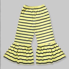 A.T.U.N. Girls Lemon Yellow  Navy Boho Bell Bottoms Pants 9 10