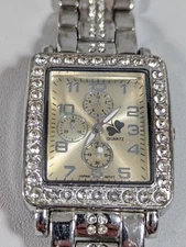 Silver Tone Butterfly Dial Rectangle Crystal Accent Case Link Bracelet Bnd Watch