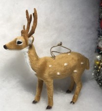 Large Deer / Buck w Antlers Standing Woodland Christmas Tree Ornament Faux Fur