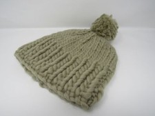 Handcrafted Knitted Hat Beanie Green Pom Pom 100% Merino Wool Female Adult