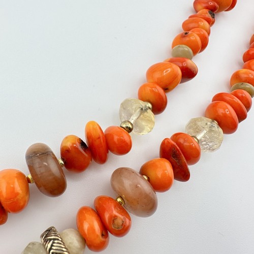 "Collar Barse Coral Cuarzo Ágata Tono Dorado Medallón Cuentas 18""" - Imagen 8 de 14