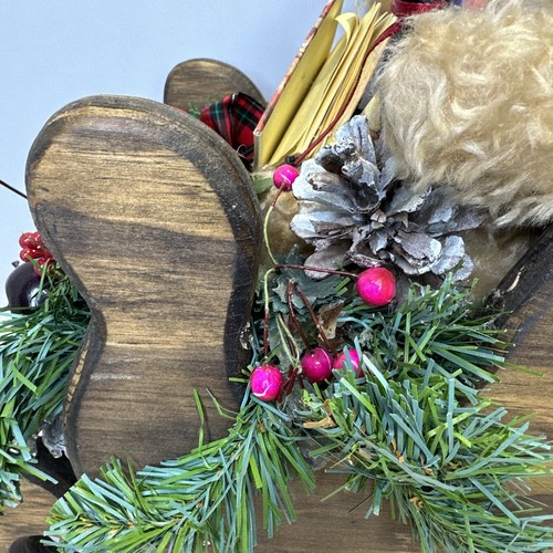 Holiday Christmas Teddy Bear in Wooden Sleigh with Pine Cones Wrapping Paper - Picture 6 of 10