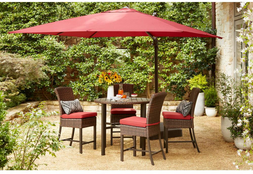 Hampton Bay 11 Ft Led Round Offset Patio Umbrella In Red Yjaf052 For Sale Online Ebay