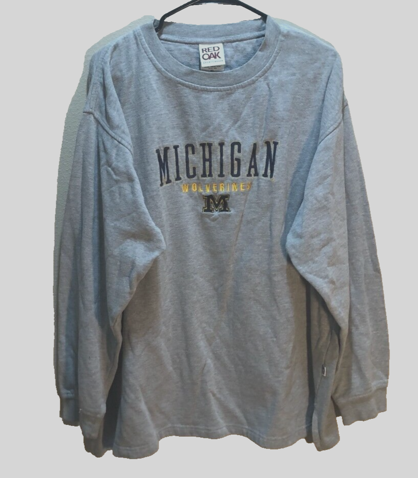 Michigan Wolverines NCAA Vintage 90s Gray Sewn Big Ten Team Logo Sweatshirt XL