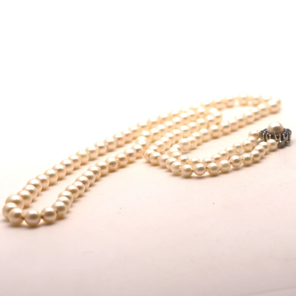 Akoya Zuchtperlen Collier 585 Gold 14 KT Weißgold Saphir Edelstein Wert 2100,- - Bild 3 von 4