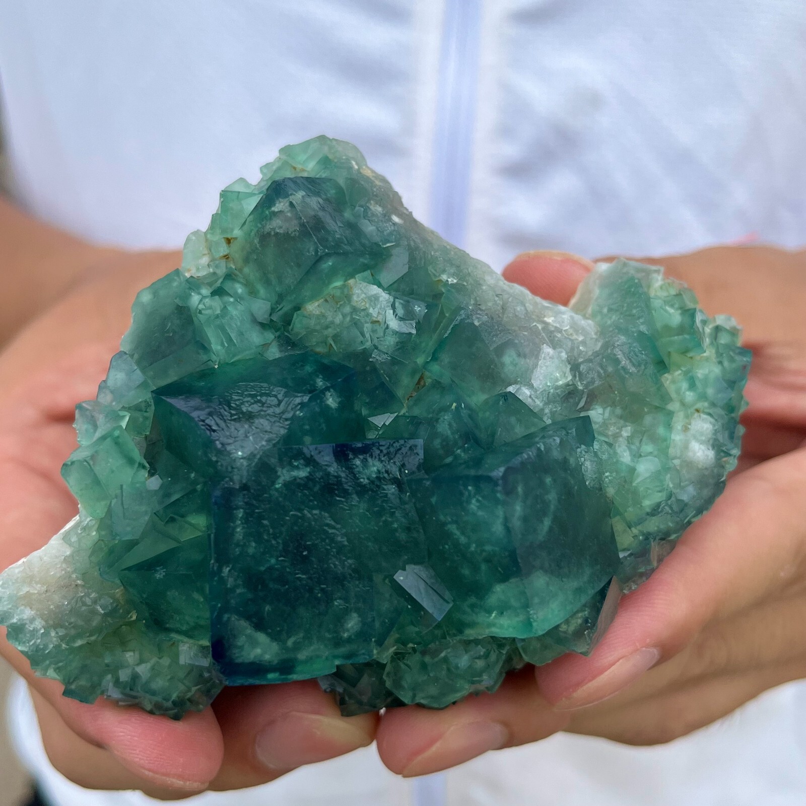 520g Natural Green Fluorite Quartz Crystal Cluster Mineral Specimen