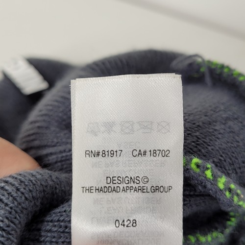 Nike Swoosh Logo Grey & Neon Green Stretch Pom Pom Knit Cap Winter Acrylic Youth - Picture 7 of 7