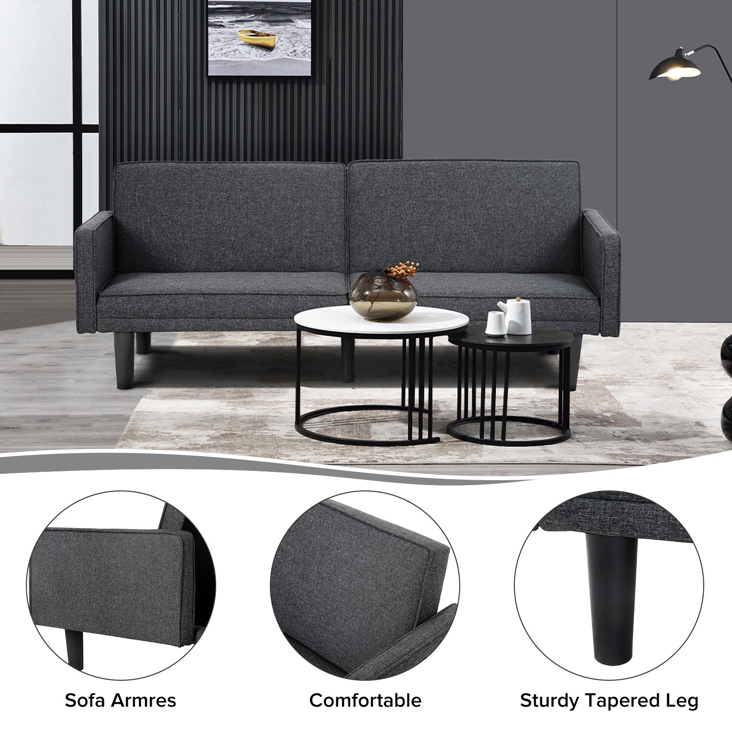 Couch, Small Sofa, Sleeper Sofa, Loveseat, Mid Century Modern Futon