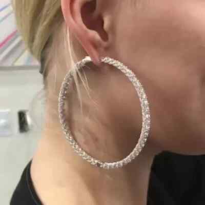 18 Ct Round Cut Moissanite Large Hoop Earrings 14k White Gold Plated