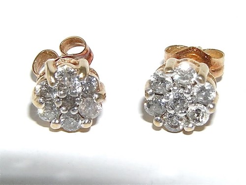10kt Yellow Gold Diamond Cluster Earrings 6MM - 第 4/7 張圖片