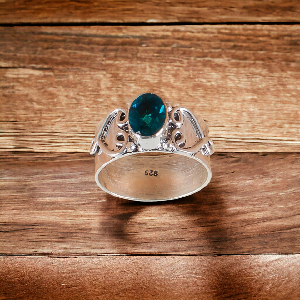 Lindo anillo de piedras preciosas naturales de apatita para mujer de plata de ley 925 regalo Foto 4 de 4