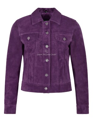 LADIES TRUCKER Real Leather Jacket Purple Suede Casual Jacket Shirt