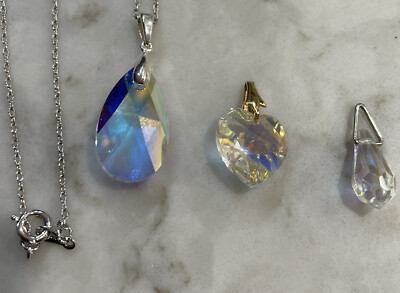 D Joy Pear Shape Crystal Pendant On A Avon Sterling Necklace & Lot Of Pendants