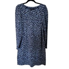 Talbots Women’s Long Sleeve Blue Leopard Print Sweatshirt Cotton Dress Size L GU