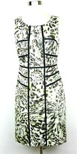 ANN TAYLOR Women's 2 Black gray & green animal print sleeveless dress knee lth