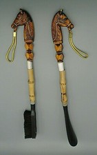 Vintage Horse Head Shoe Horn  Shoe Brush Plastic  Bamboo