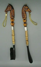 Vintage Horse Head Shoe Horn & Shoe Brush Plastic & Bamboo