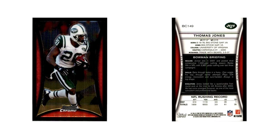 2008 Bowman Chrome Thomas Jones Football Cards #149 - Image 3 of 3