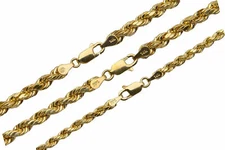 14k Yellow Gold 3mm-5mm Italy Rope Chain Twist Link Necklace Size16"- 30" Hollow
