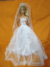 Barbie Kleid Prinzessin Puppen Brautkleid Hochzeitskleid + Schleier Weiß K58