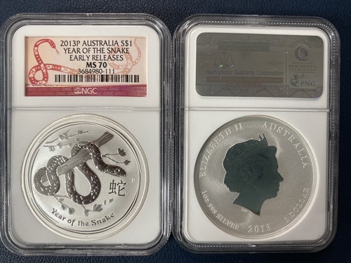 2013 NGC MS70 Australia 1 Oz Silver Lunar Year of the Snake $1 Coin Bullion ER - Picture 5 of 5