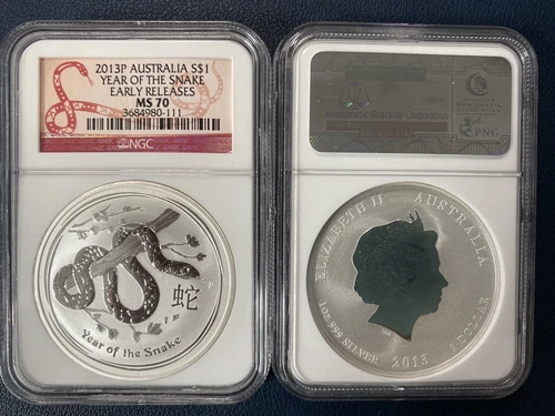 🌟2013 Australia Year of the Snake 1 oz Silver Coin 999 Lunar - NGC MS70🌟