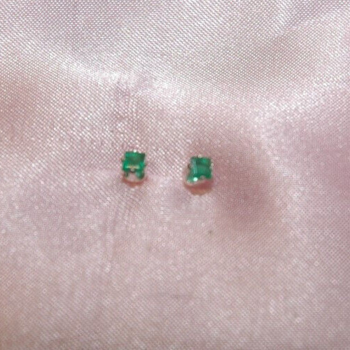 3MM SQUARE EMERALD STUD EARRINGS IN STERLING SILVER app. .30 ct.