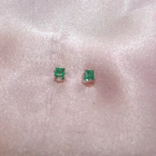 3MM SQUARE EMERALD STUD EARRINGS IN STERLING SILVER app. .30 ct.