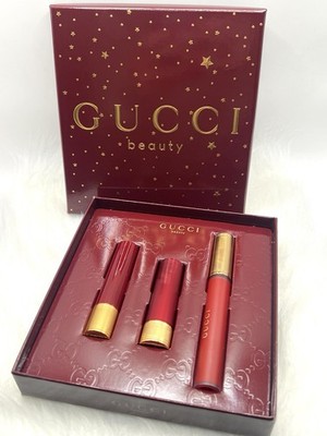 Gucci Beauty Rosso Ancora 509 Lipstick Trio Gift Set NEW Red Cream