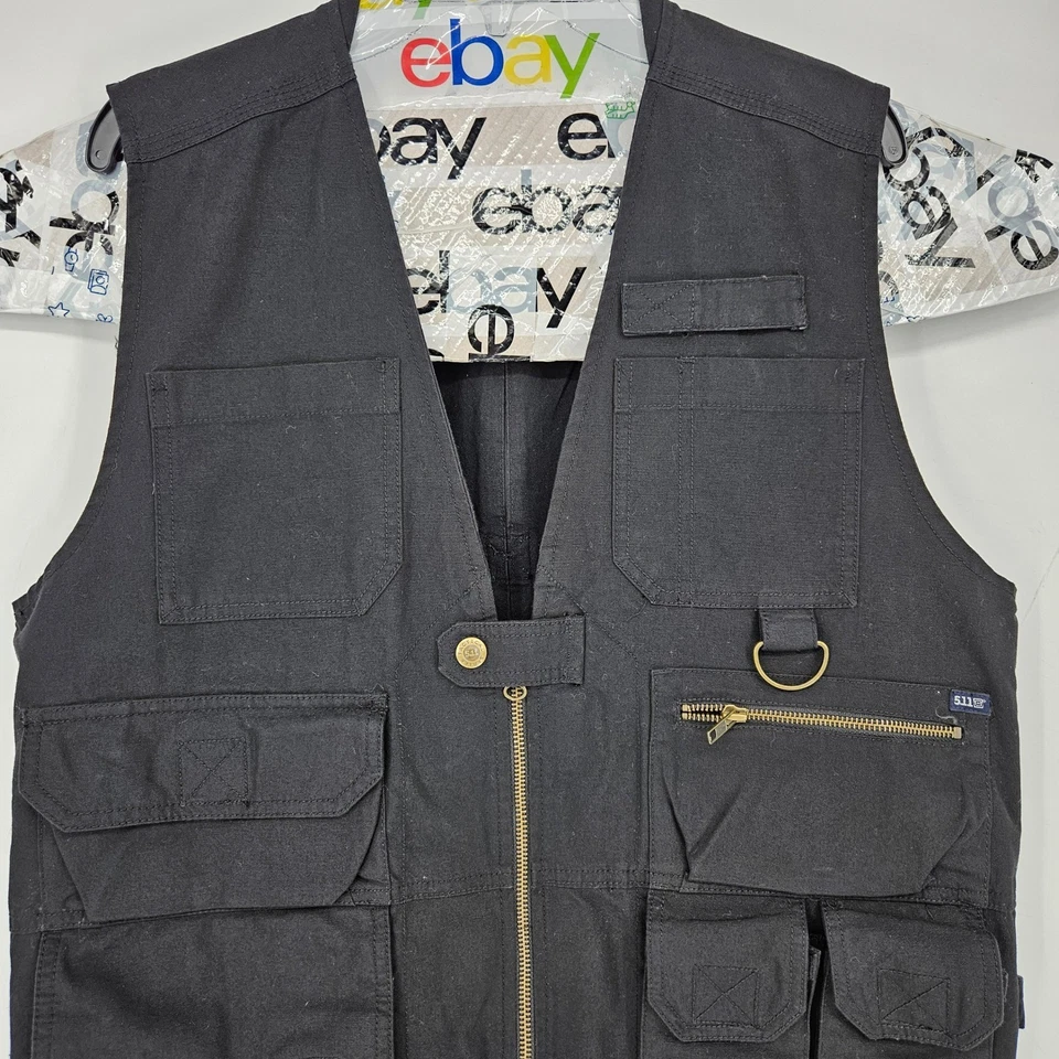 5.11 Tactical Vest Mens Medium Safari Black Utility Heavyweight Cargo Pockets - Image 2 of 4
