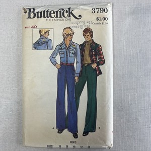 Vintage 1970s Butterick Sewing Pattern 3790 Men Shirt Pants Size 40 Cut UnCut