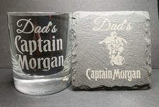 Personalised Captain Morgan Rum Glass And Slate Coaster Gift Set ANY Name