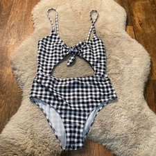 SHEIN Swimsuit One Piece Middle Cutout Size Medium Gingham Check Tie Top
